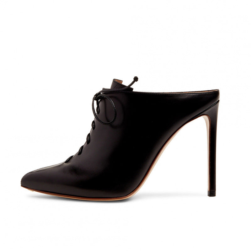 Women’s Black Heeled Lace-Up Mule Pumps