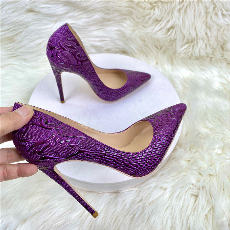 Snake Print Pointed Toe Stiletto Pumps – Luxury Style Shallow Court Shoes for Women