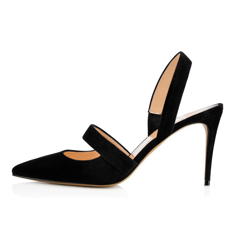 Women’s Black Suede Slingback Heels – Stiletto Sandals for Parties,