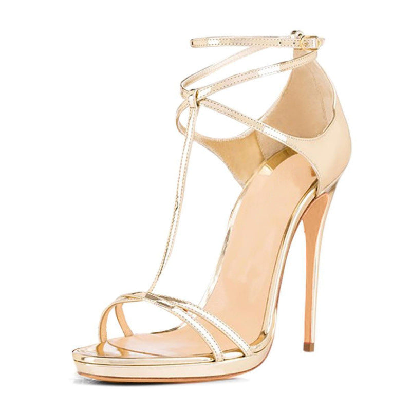 Women’s Patent Leather T-Strap Open-Toe High Heel Sandals