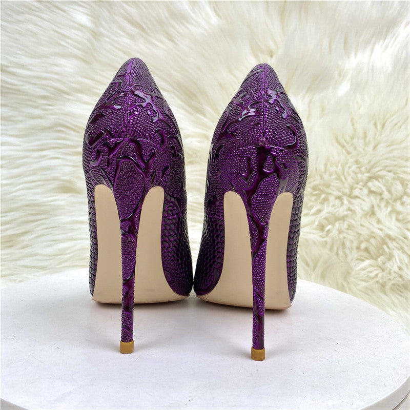 Snake Print Pointed Toe Stiletto Pumps – Luxury Style Shallow Court Shoes for Women