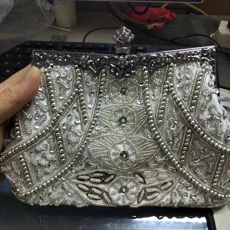 Vintage Beaded Evening Clutch Bag – Prom Event Handbag with Buckle Closure