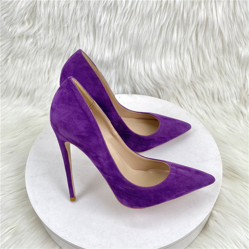Suede High Heels – Pointed Toe Stiletto Low-Cut Court Shoes for Women