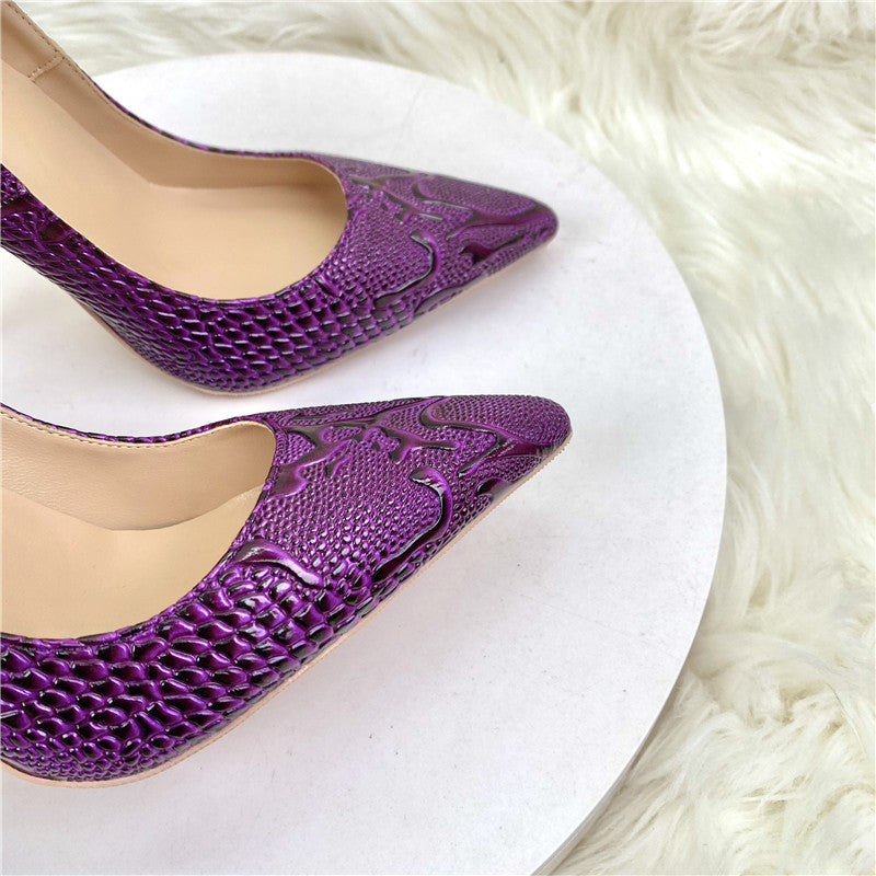 Snake Print Pointed Toe Stiletto Pumps – Luxury Style Shallow Court Shoes for Women