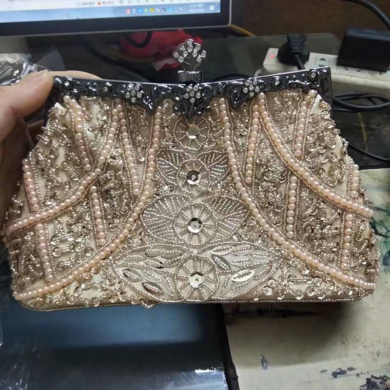 Vintage Beaded Evening Clutch Bag – Prom Event Handbag with Buckle Closure