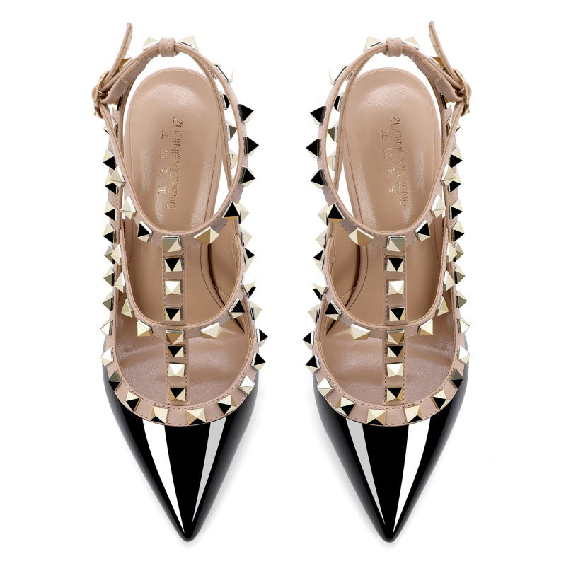 Rivet Pointed Toe Stiletto Sandals – Ankle Strap High Heels | Studded Pumps for Women