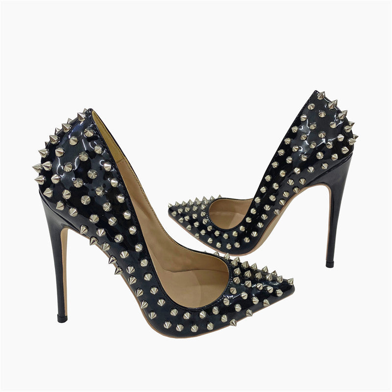 Rivet High Heel Pumps – Pointed Toe Stiletto Shallow Court Shoes for Women