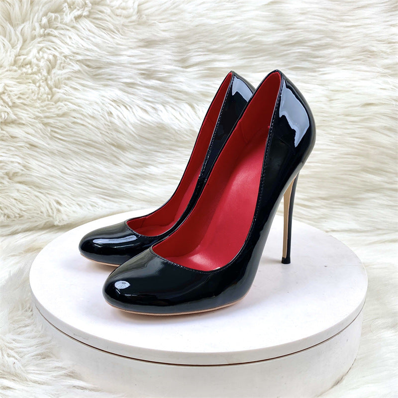 Rounded Toe Stiletto Pumps – Patent Leather Court Shoes for Women