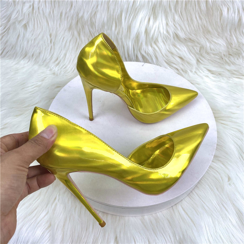 Luxury Gold Metallic Pumps – Laser Holographic Stiletto Court Shoes for Women