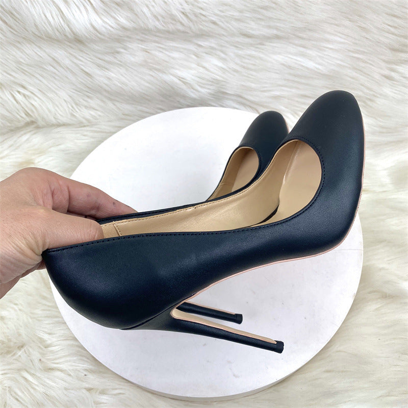 Black Matte Round Toe High Heels – Shallow Court Shoes for Women