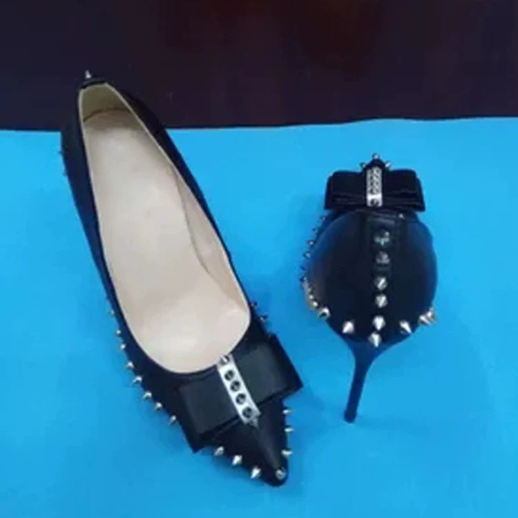 Women’s Metal Rivet Bow Stiletto Black High Heels