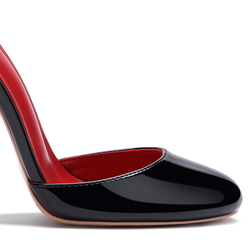 Round Toe One-Strap High Heels – Hollow Closed Toe Sandals for Women