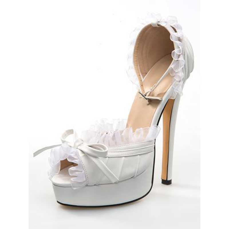 Peep Toe Platform Sandals Lace-Up Stiletto Heels Satin Wedding Shoes