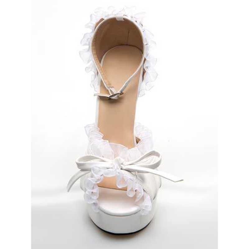 Peep Toe Platform Sandals Lace-Up Stiletto Heels Satin Wedding Shoes