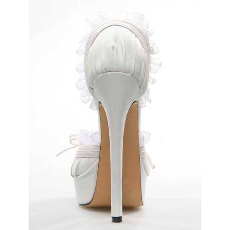 Peep Toe Platform Sandals Lace-Up Stiletto Heels Satin Wedding Shoes