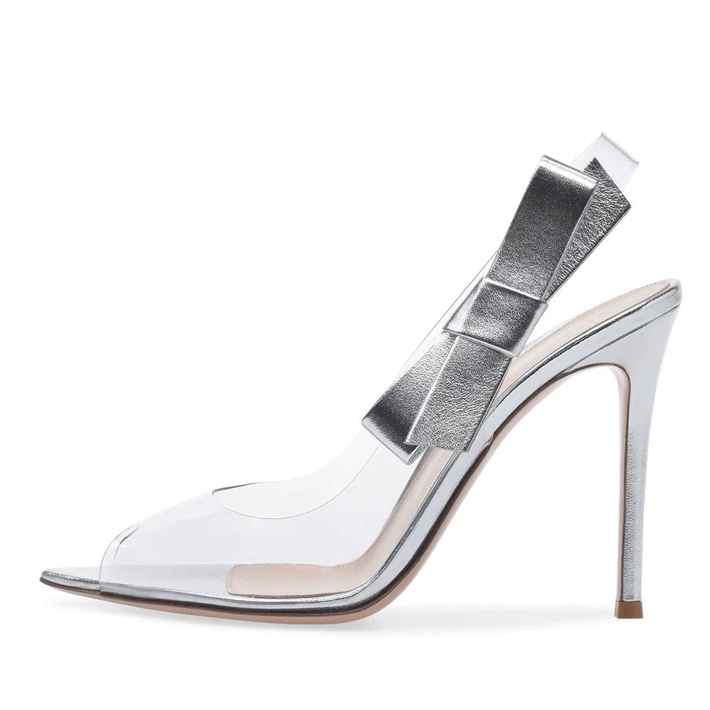 Bow Detail Clear Heel Shoes | Slingback Stiletto Heels for Women