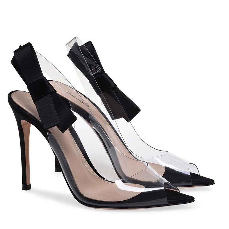 Bow Detail Clear Heel Shoes | Slingback Stiletto Heels for Women