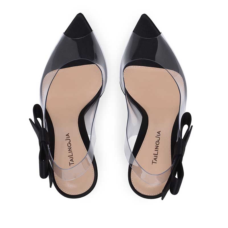 Bow Detail Clear Heel Shoes | Slingback Stiletto Heels for Women