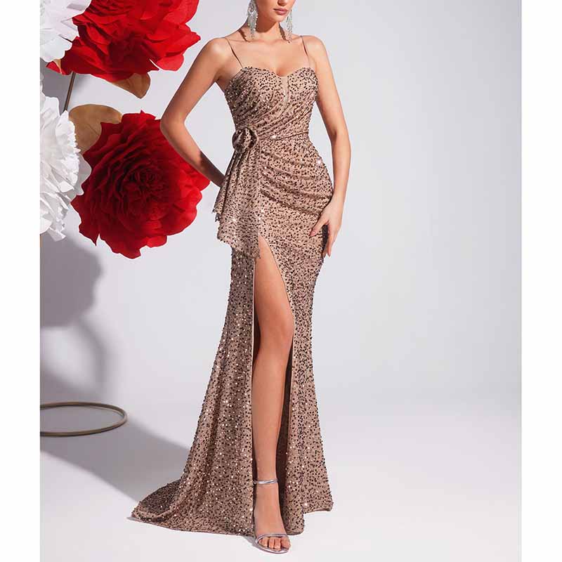 Gold Sequin Mermaid Dress | Spaghetti Strap Prom Gown