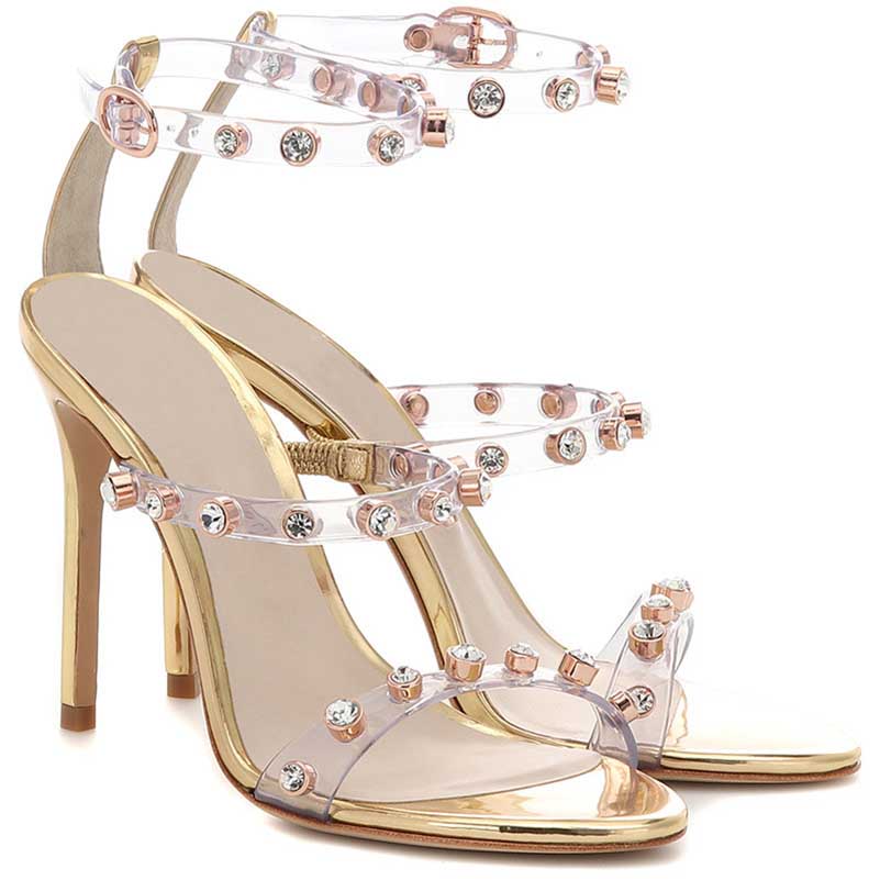 PVC Crystal Stiletto Sandals | Women’s High Heel Embellished Sandals