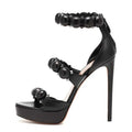 Black Studded Platform Stiletto Pumps | Women’s Open Toe Heels
