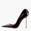 Women's Heels Black Pumps Hollow Metal Stilettos