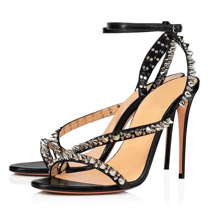 Rivet Stiletto Heel Sandals | Ankle Buckle Dress Shoes for Women