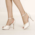 White Bow Ankle Strap Heels | Elegant Bridal Heels for Bride
