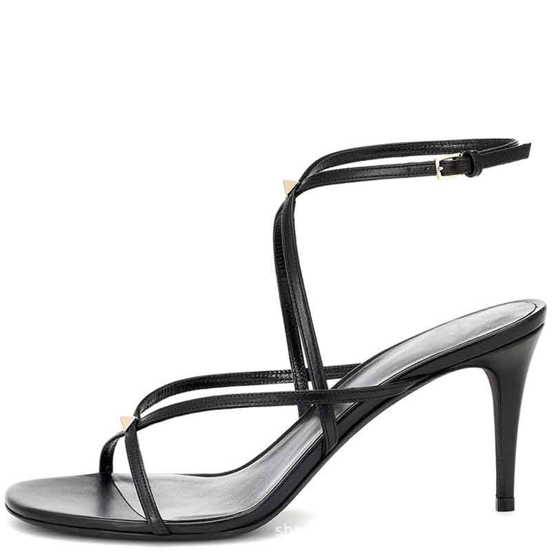 Womens Black Strappy Heeled Sandals