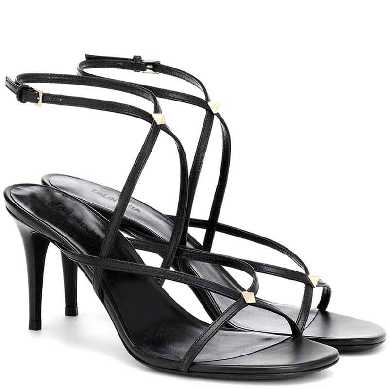 Womens Black Strappy Heeled Sandals