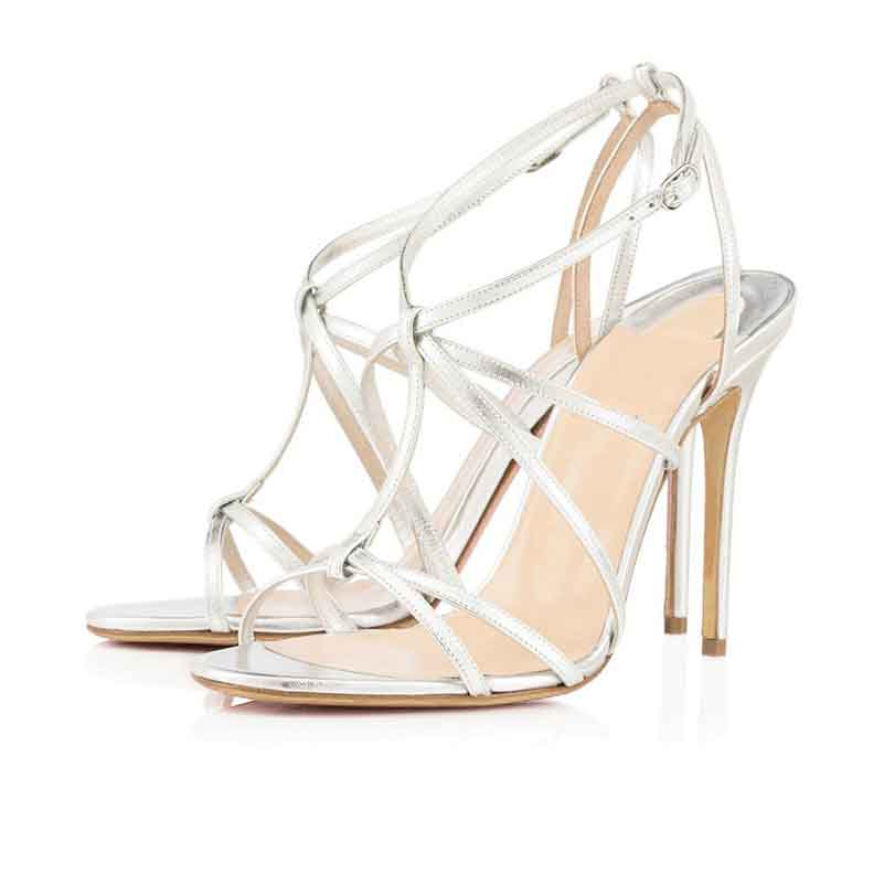 Womens Metallic Strappy Sandals Heels