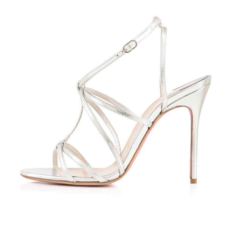 Womens Metallic Strappy Sandals Heels