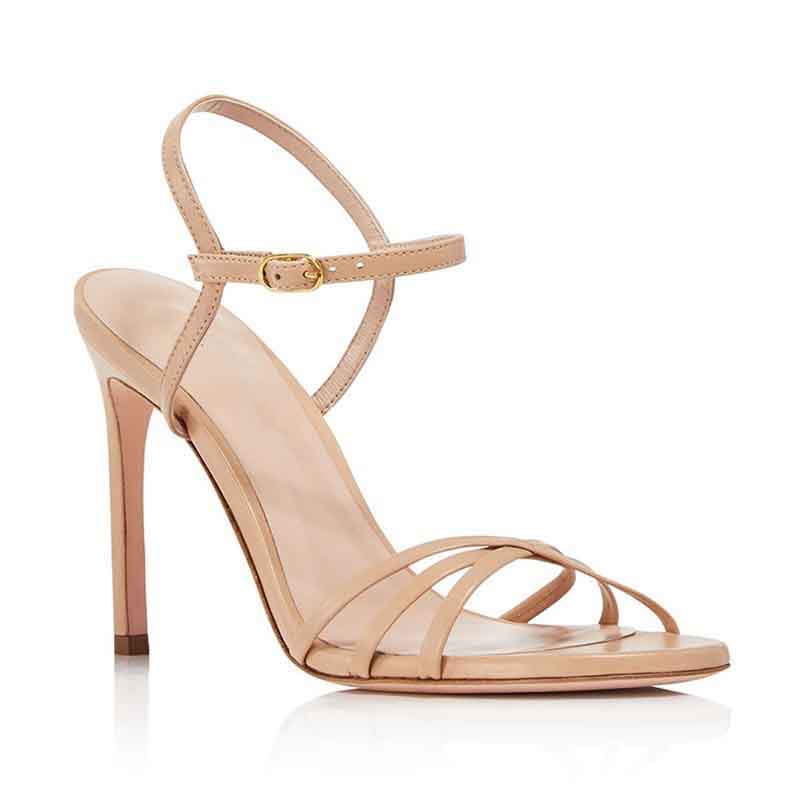 Womens Nude Color Strappy Heeled Sandals