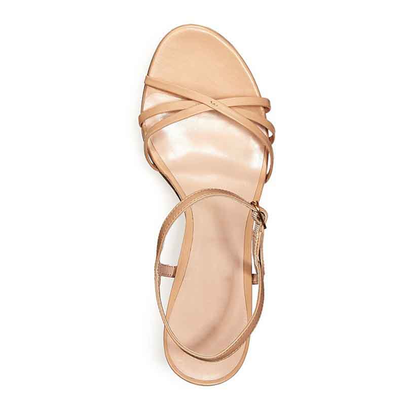 Womens Nude Color Strappy Heeled Sandals