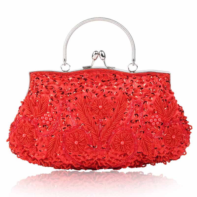 Vintage Beaded Evening Clutch Bag – Wedding Party Handbag with Buckle Closure