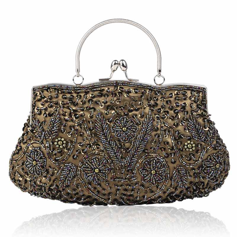 Vintage Beaded Evening Clutch Bag – Wedding Party Handbag with Buckle Closure