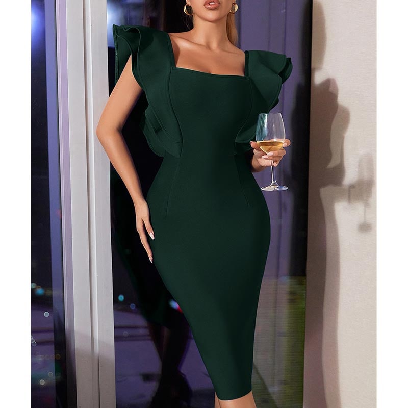 Girls Night Dress Body-con Bandage Dress With Puff Sleeves Event Dress