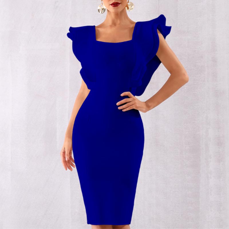 Girls Night Dress Body-con Bandage Dress With Puff Sleeves Event Dress