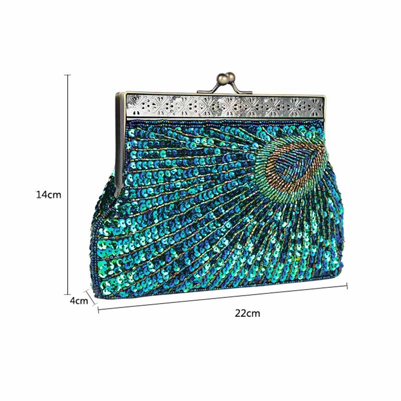 Vintage Beaded Evening Clutch Purse – Wedding Party Prom Ball Handbag with Buckle Closure