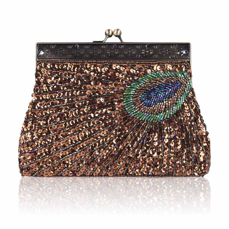 Vintage Beaded Evening Clutch Purse – Wedding Party Prom Ball Handbag with Buckle Closure