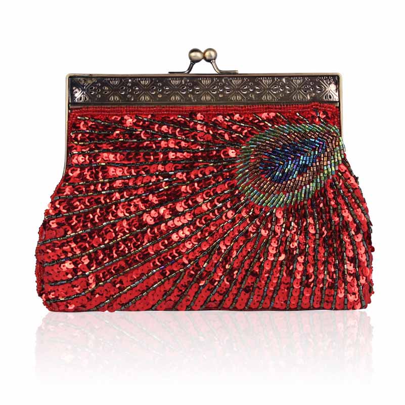 Vintage Beaded Evening Clutch Purse – Wedding Party Prom Ball Handbag with Buckle Closure