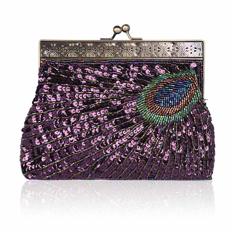 Vintage Beaded Evening Clutch Purse – Wedding Party Prom Ball Handbag with Buckle Closure