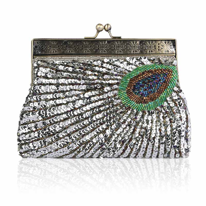 Vintage Beaded Evening Clutch Purse – Wedding Party Prom Ball Handbag with Buckle Closure