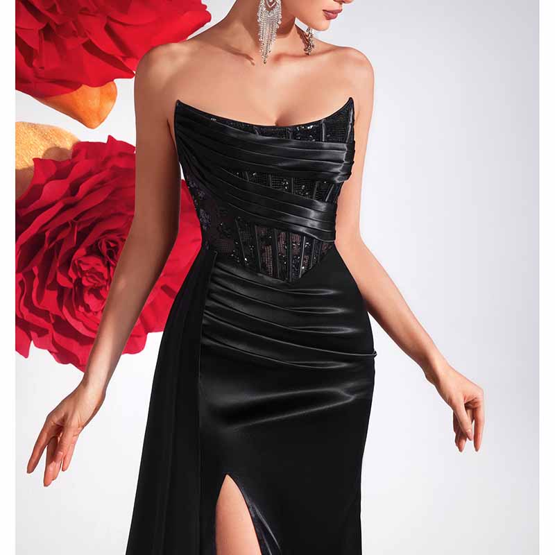 Black Corset Prom Dress | Sweetheart Split Long Evening Gown