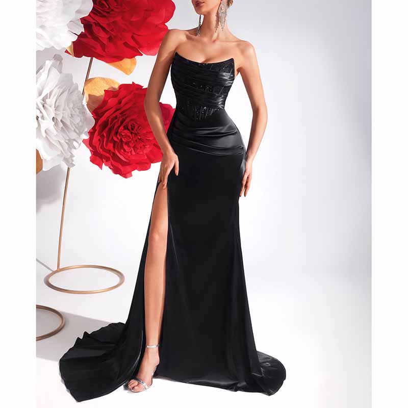 Black Corset Prom Dress | Sweetheart Split Long Evening Gown