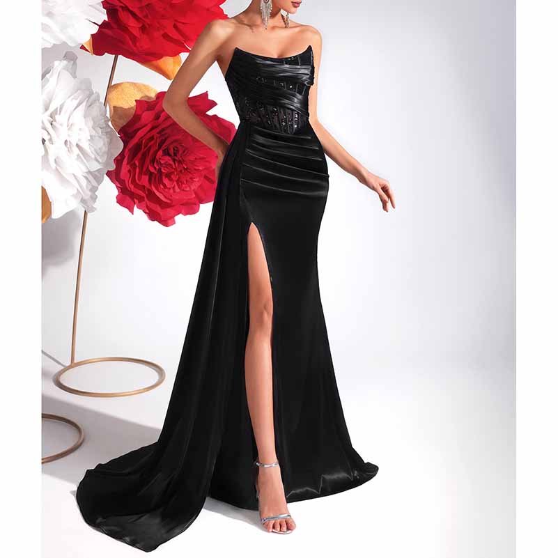 Black Corset Prom Dress | Sweetheart Split Long Evening Gown