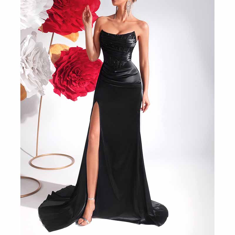 Black Corset Prom Dress | Sweetheart Split Long Evening Gown