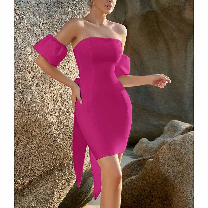 Off Shoulder Bodycon Dress with Bow | Short Party Cocktail Dress