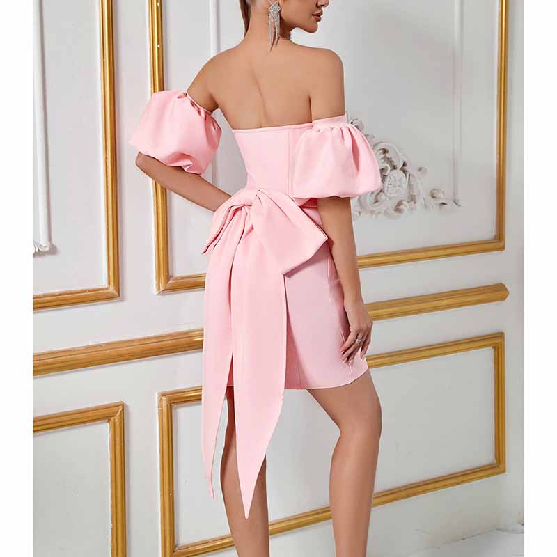 Off Shoulder Bodycon Dress with Bow | Short Party Cocktail Dress