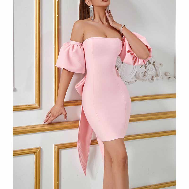 Off Shoulder Bodycon Dress with Bow | Short Party Cocktail Dress